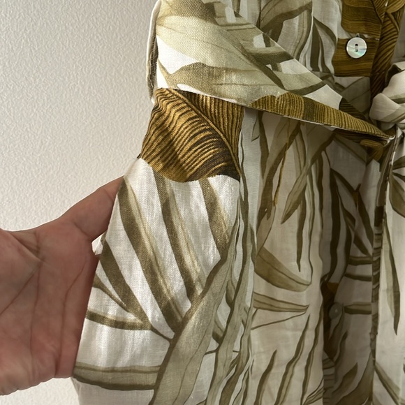 Massimo Dutti Leaves Print 100% Linen Belt Dress Two Pockets Sz M EU38 - Picture 8 of 17